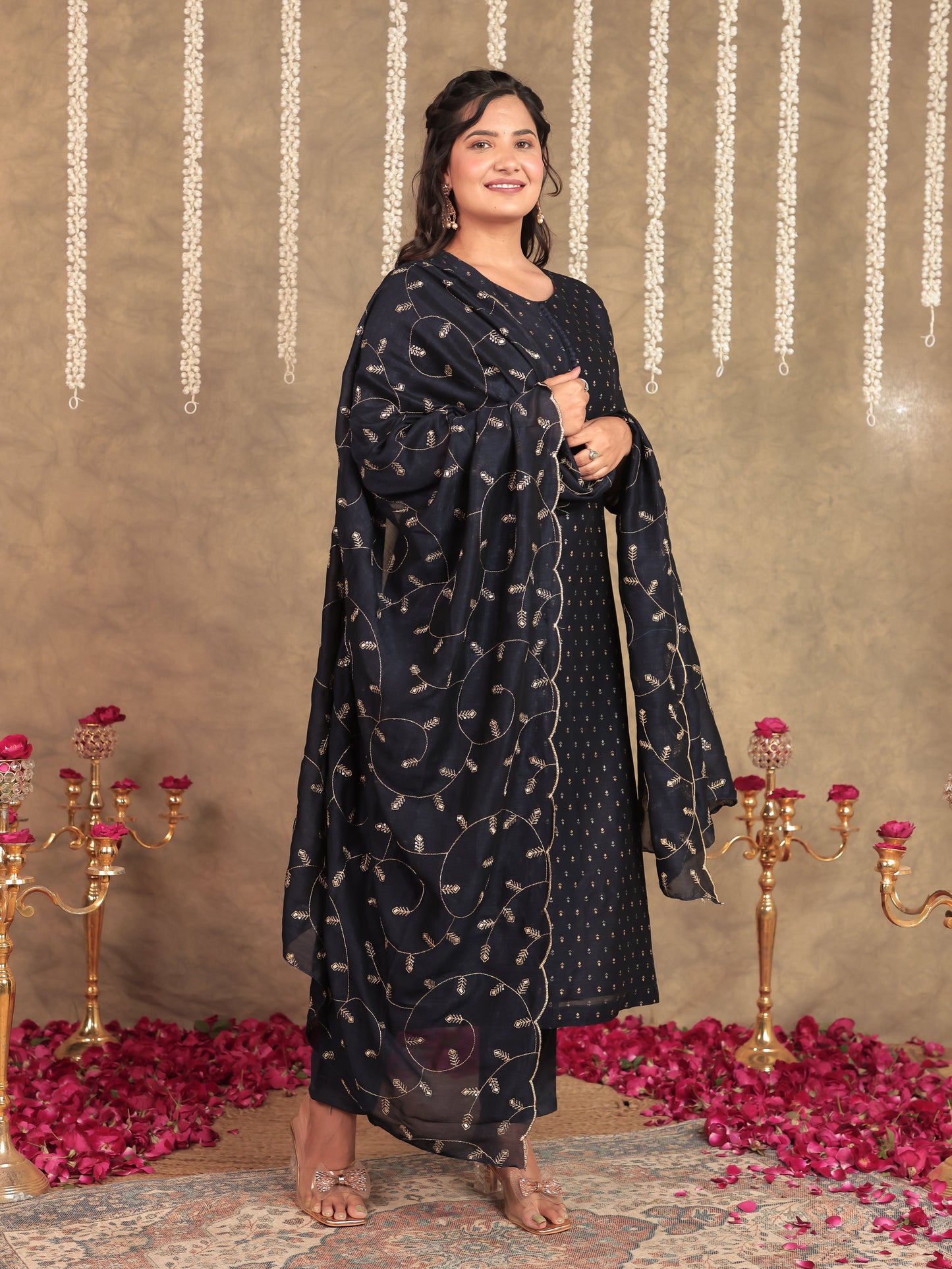 Chanderi Embroidered Blue Dupatta