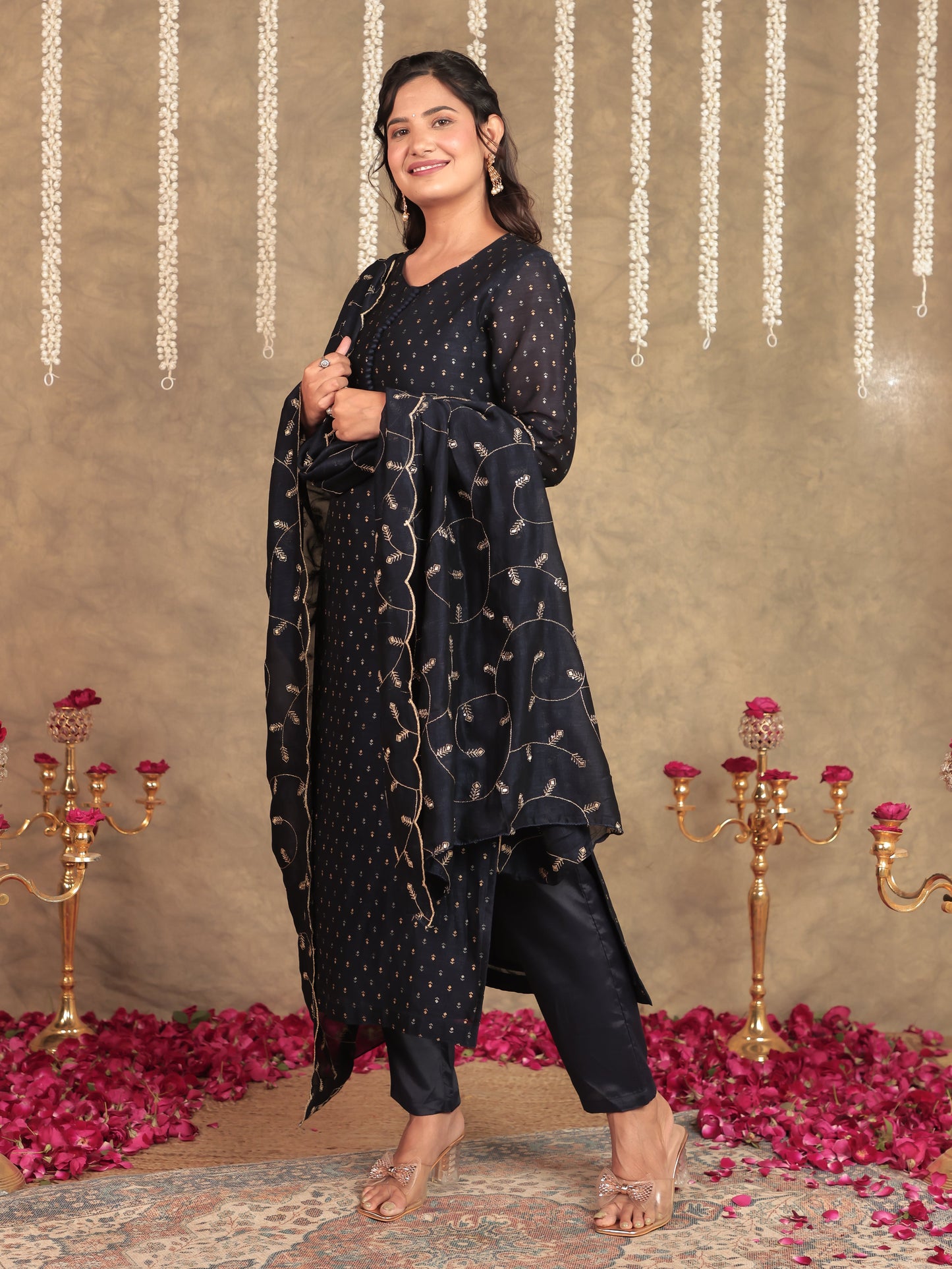 Chanderi Embroidered Blue Dupatta