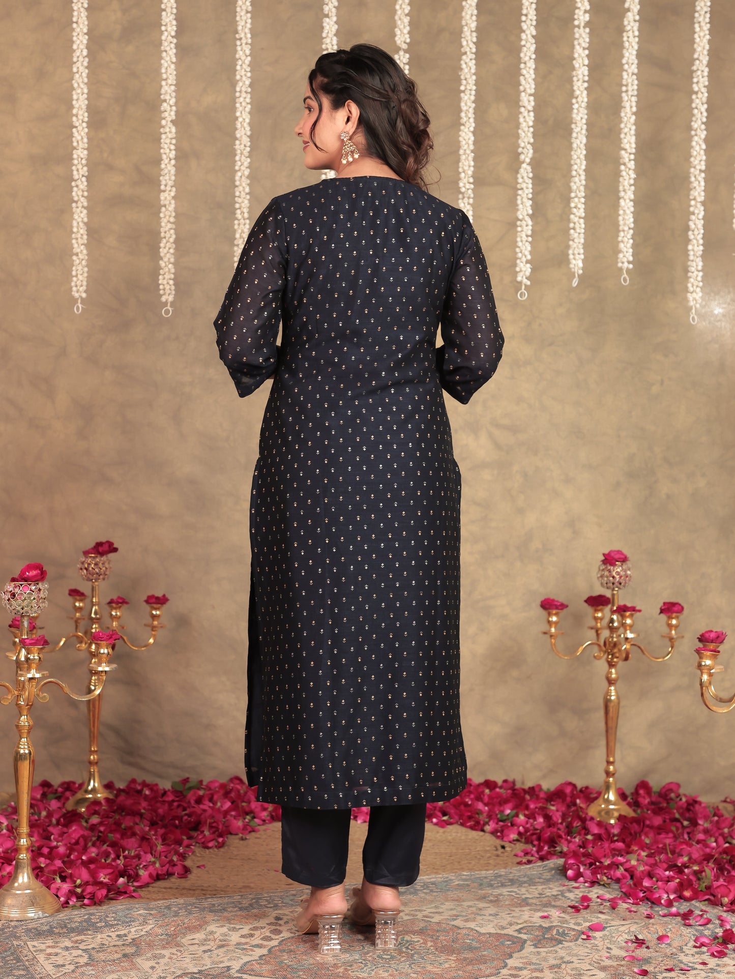 Chanderi Self Design Straight Blue Kurta