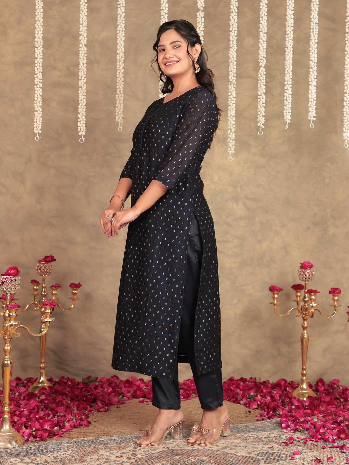 Chanderi Self Design Straight Blue Kurta
