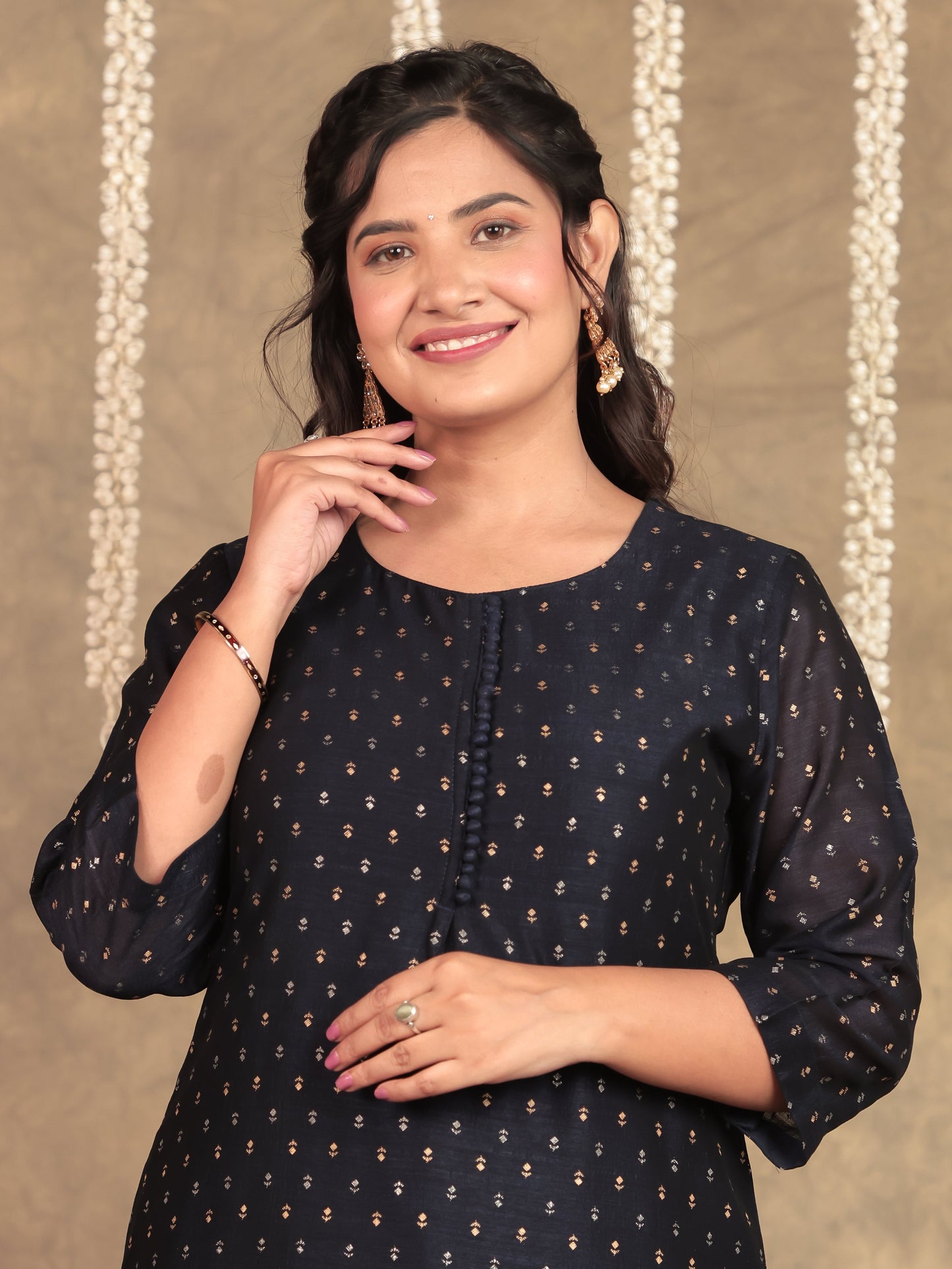 Chanderi Self Design Straight Blue Kurta