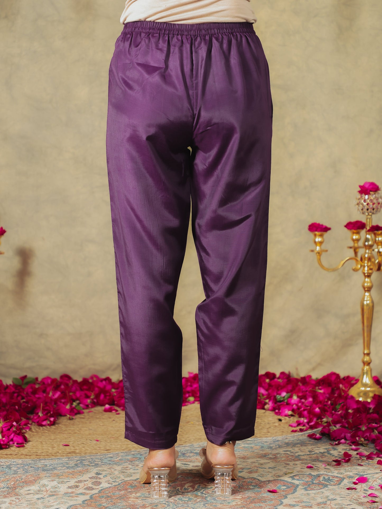 Chanderi Solid Purple Tapered Trousers