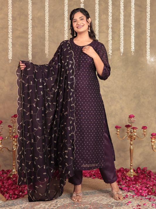 Chanderi Embroidered Purple Dupatta