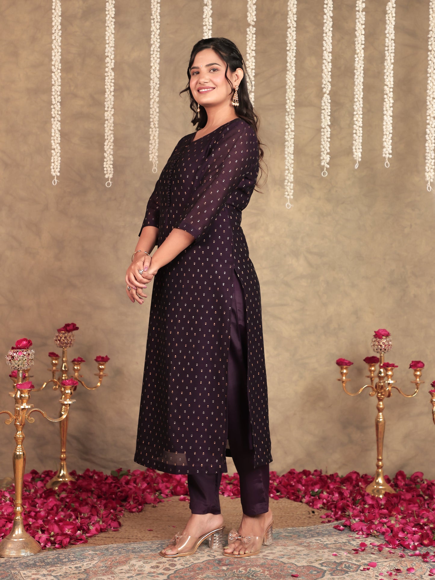 Chanderi Solid Straight Purple Kurta
