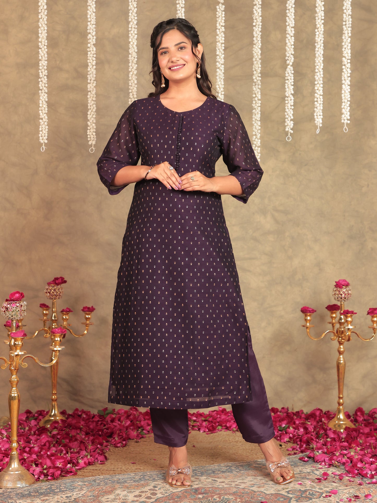 Chanderi Solid Straight Purple Kurta
