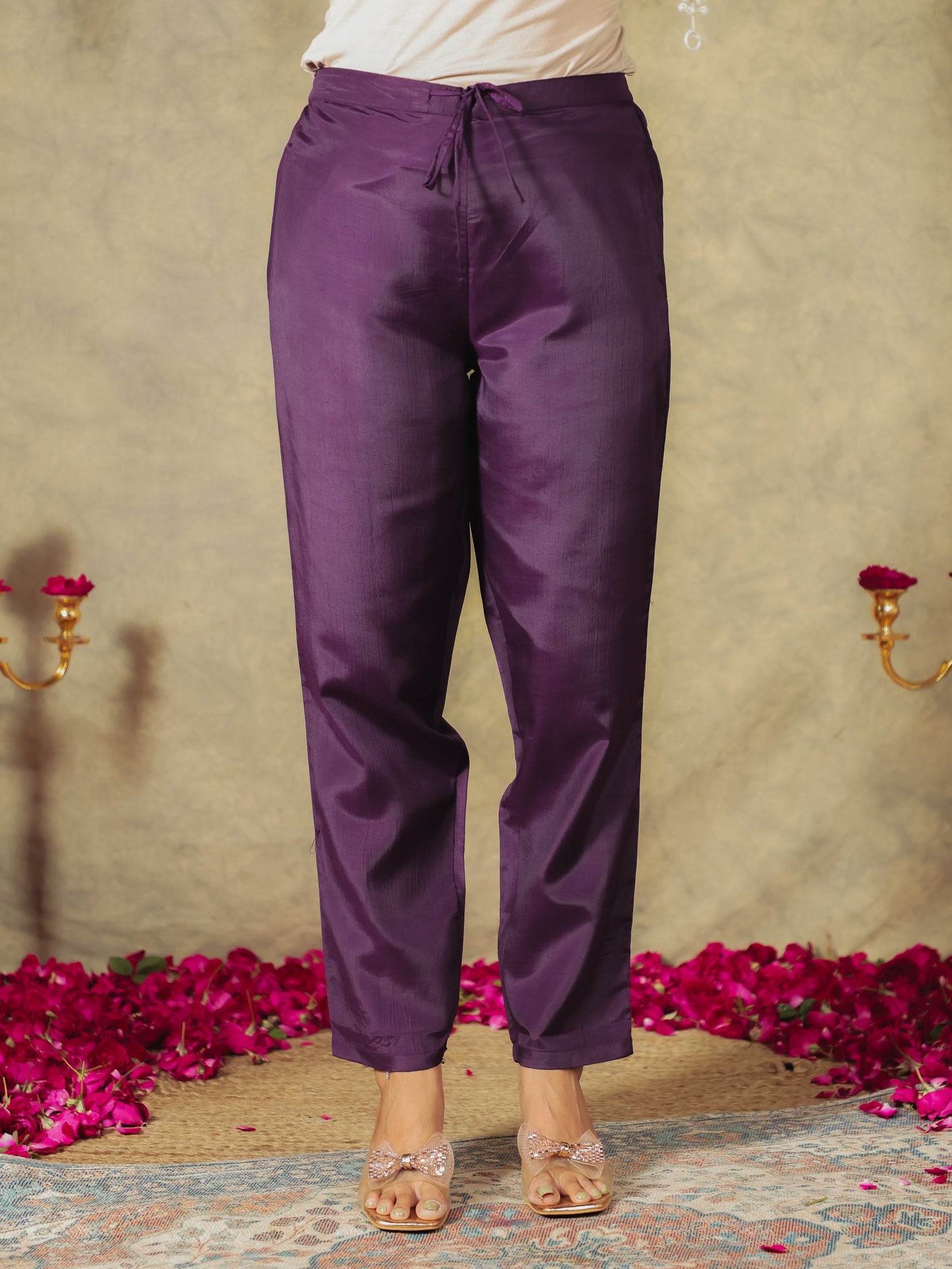 Chanderi Solid Straight Purple Kurta