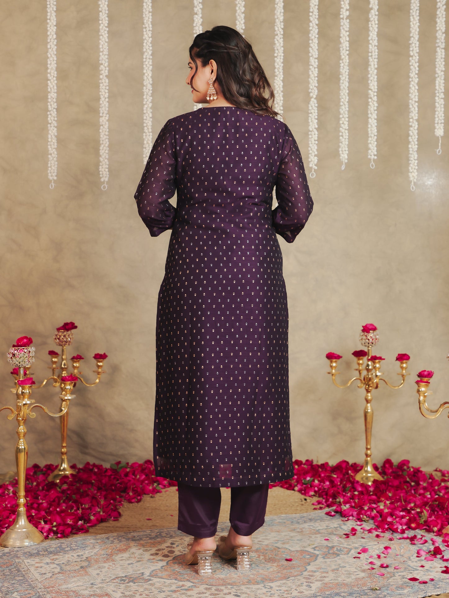 Chanderi Solid Straight Purple Kurta