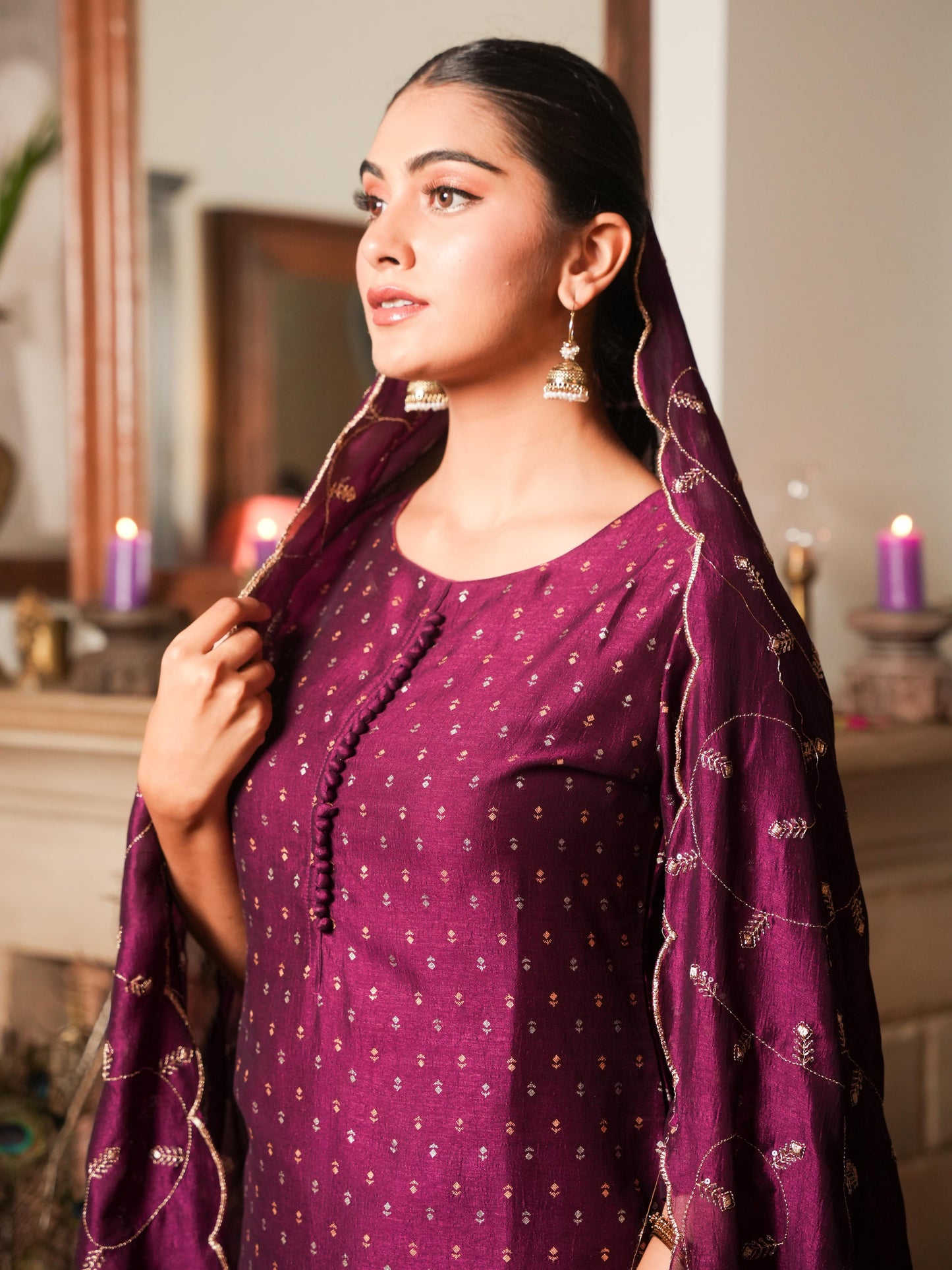 Chanderi Solid Straight Purple Kurta