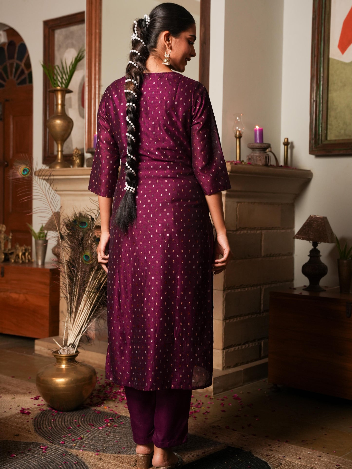Chanderi Solid Straight Purple Kurta