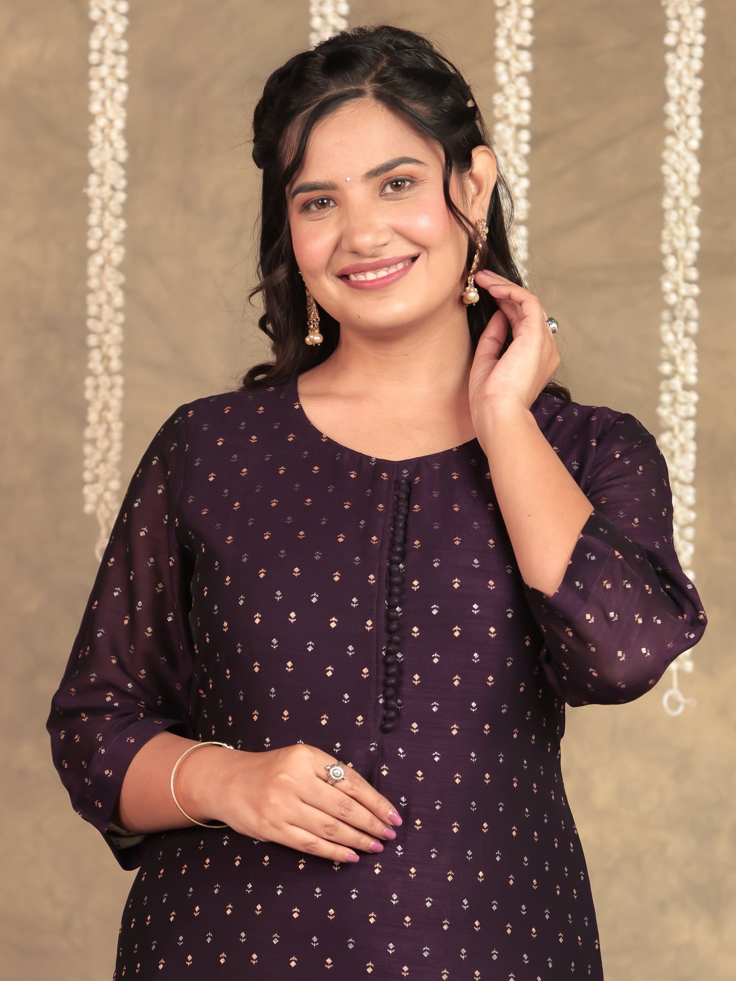Chanderi Solid Straight Purple Kurta