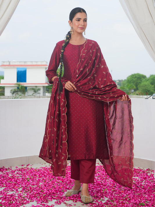 Chanderi Embroidered Maroon Dupatta