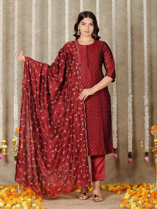 Chanderi Embroidered Maroon Dupatta