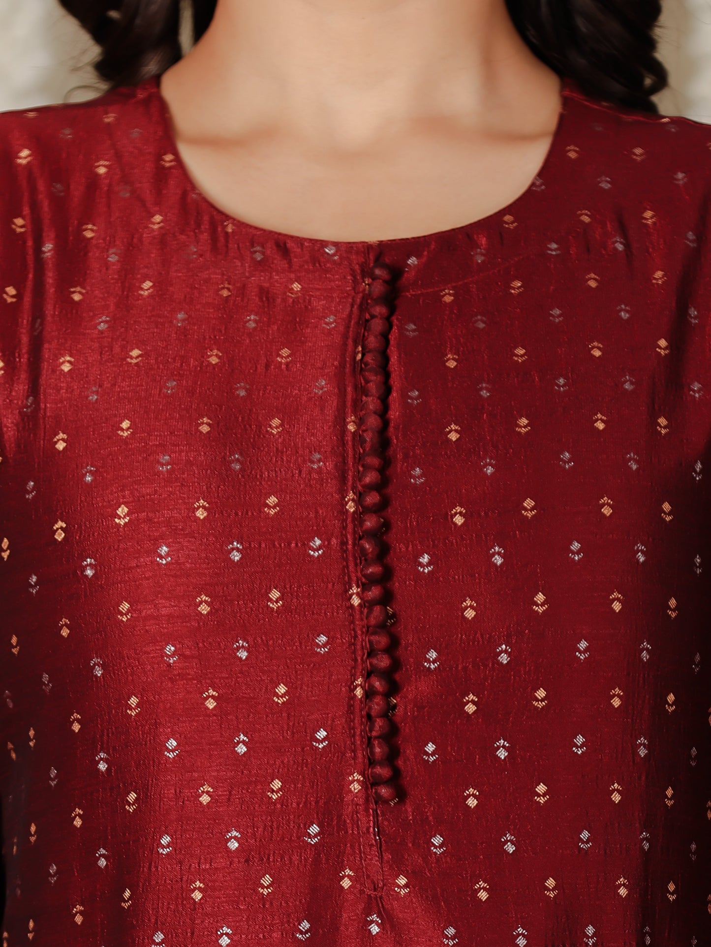 Chanderi Solid Straight Maroon Kurta