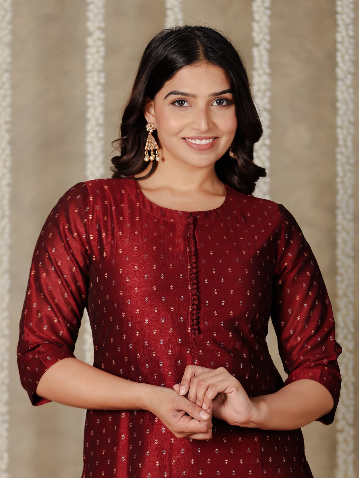 Chanderi Solid Straight Maroon Kurta