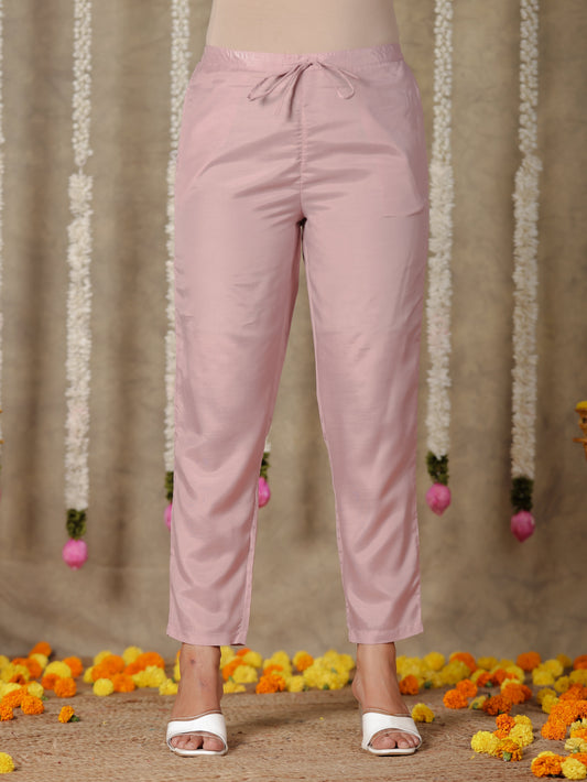 Chanderi Solid Pink Tapered Trousers