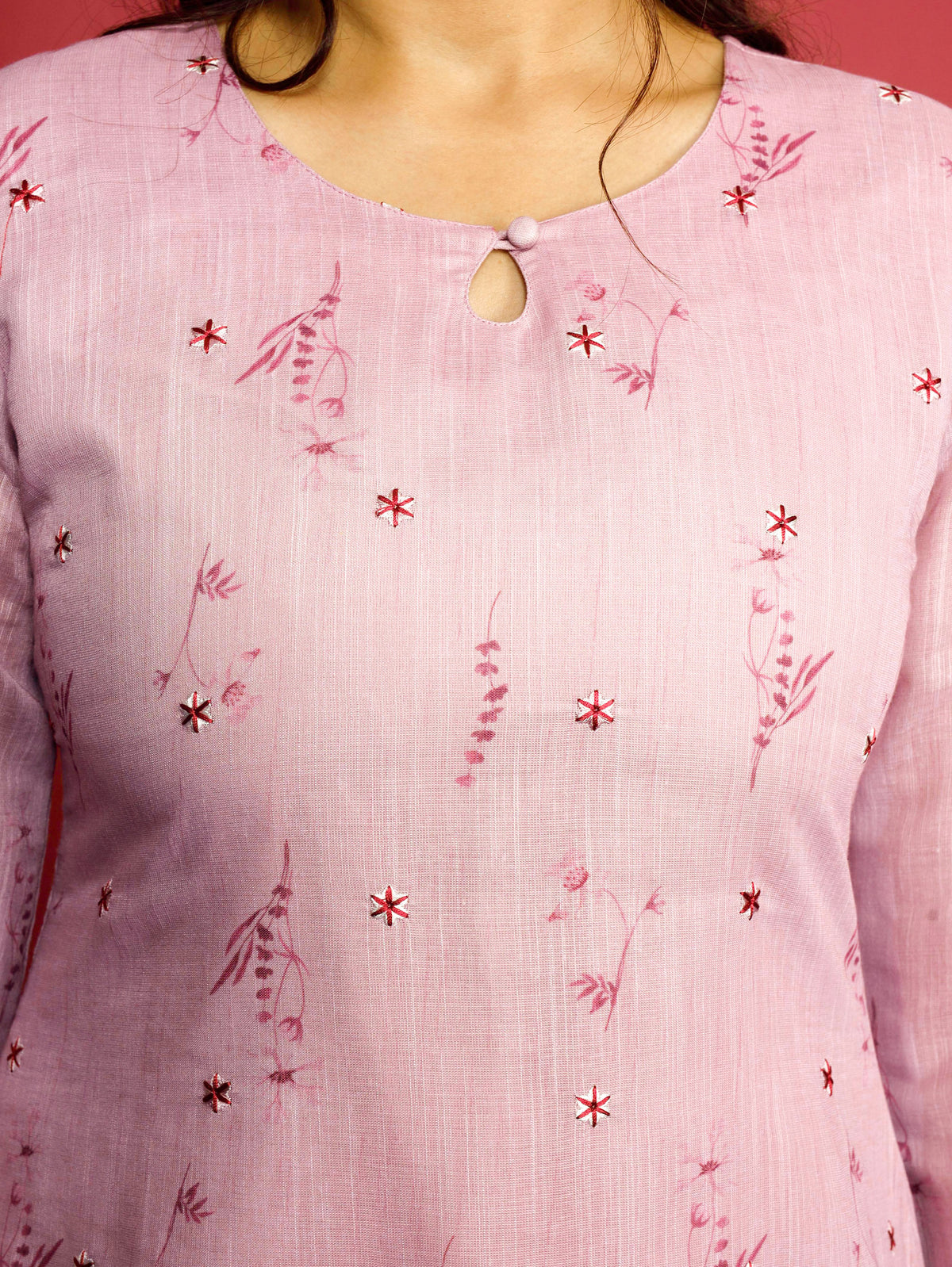 Chanderi Floral Panelled Pink Kurta