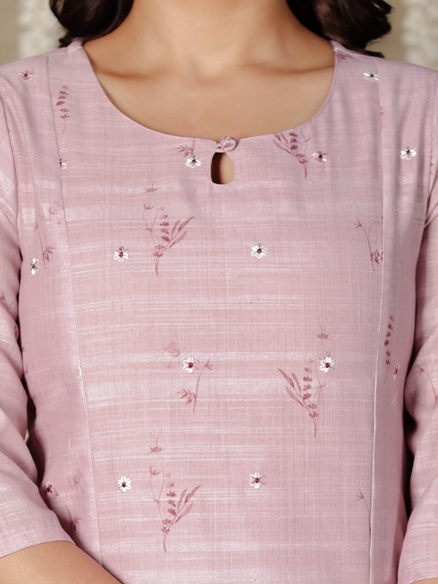 Chanderi Floral Panelled Pink Kurta
