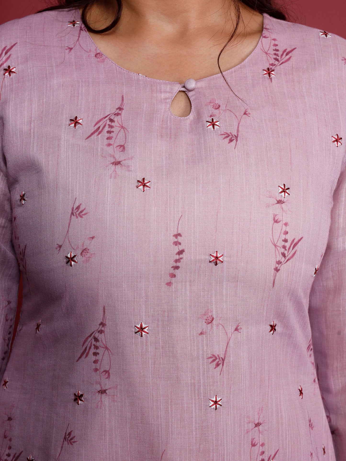 Linen Blend Floral Panelled Pink