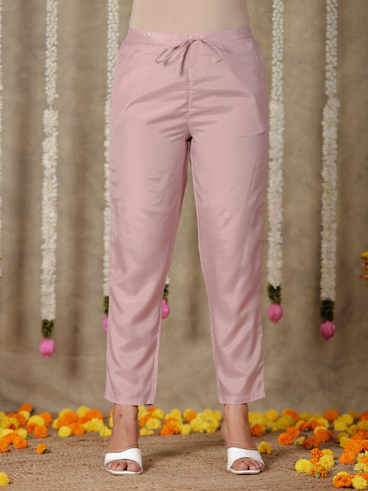 Chanderi Floral Panelled Pink Kurta