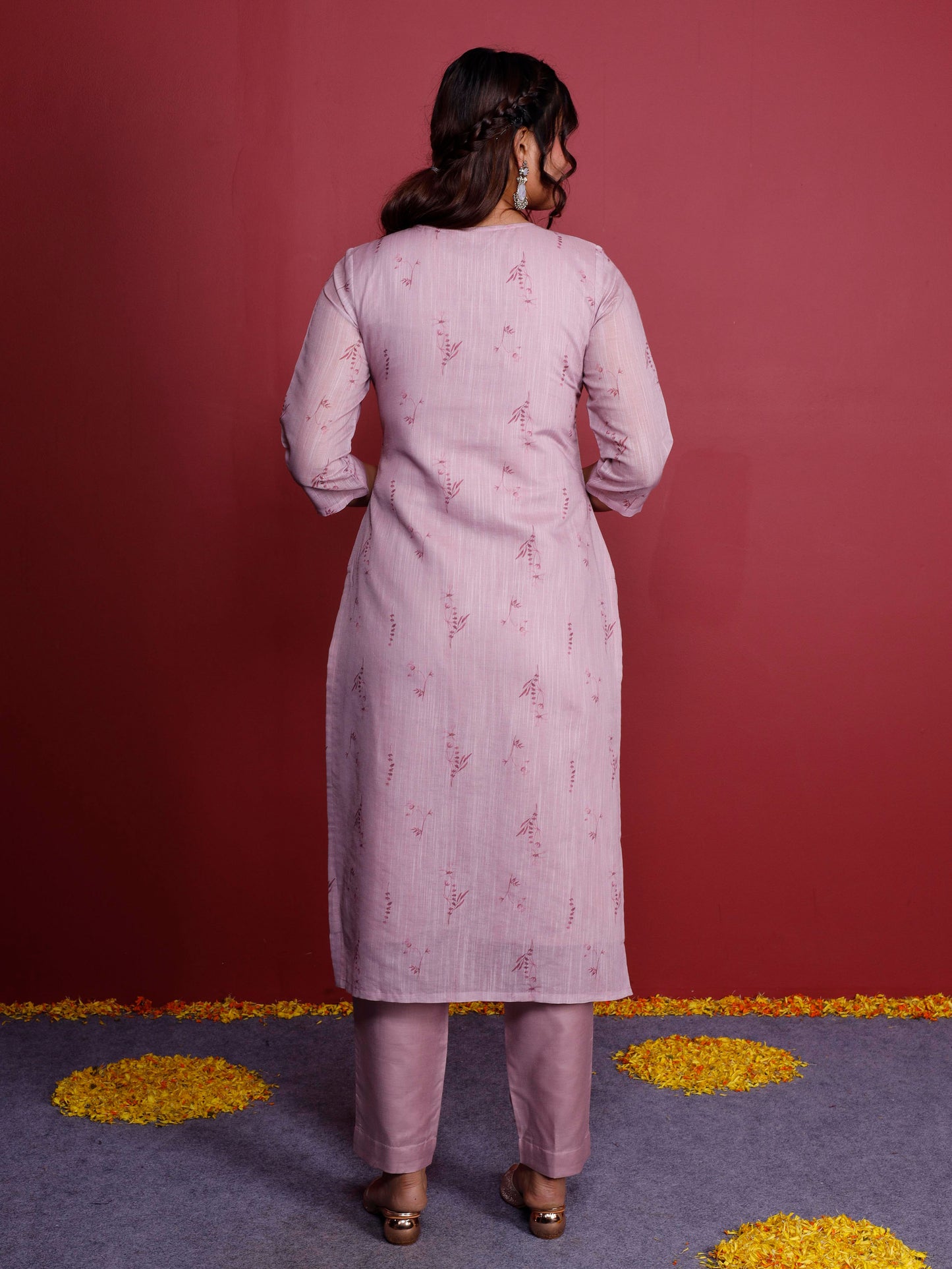 Linen Blend Floral Panelled Pink