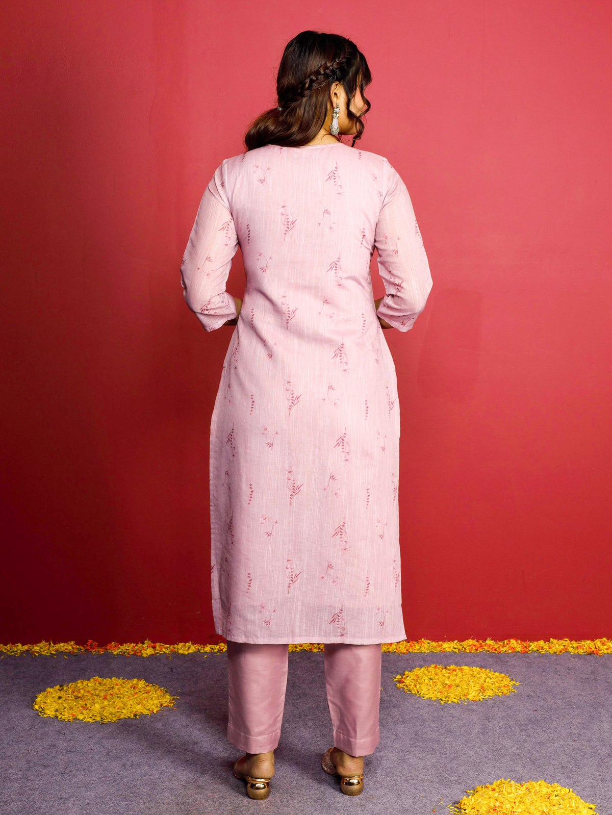 Chanderi Floral Panelled Pink Kurta