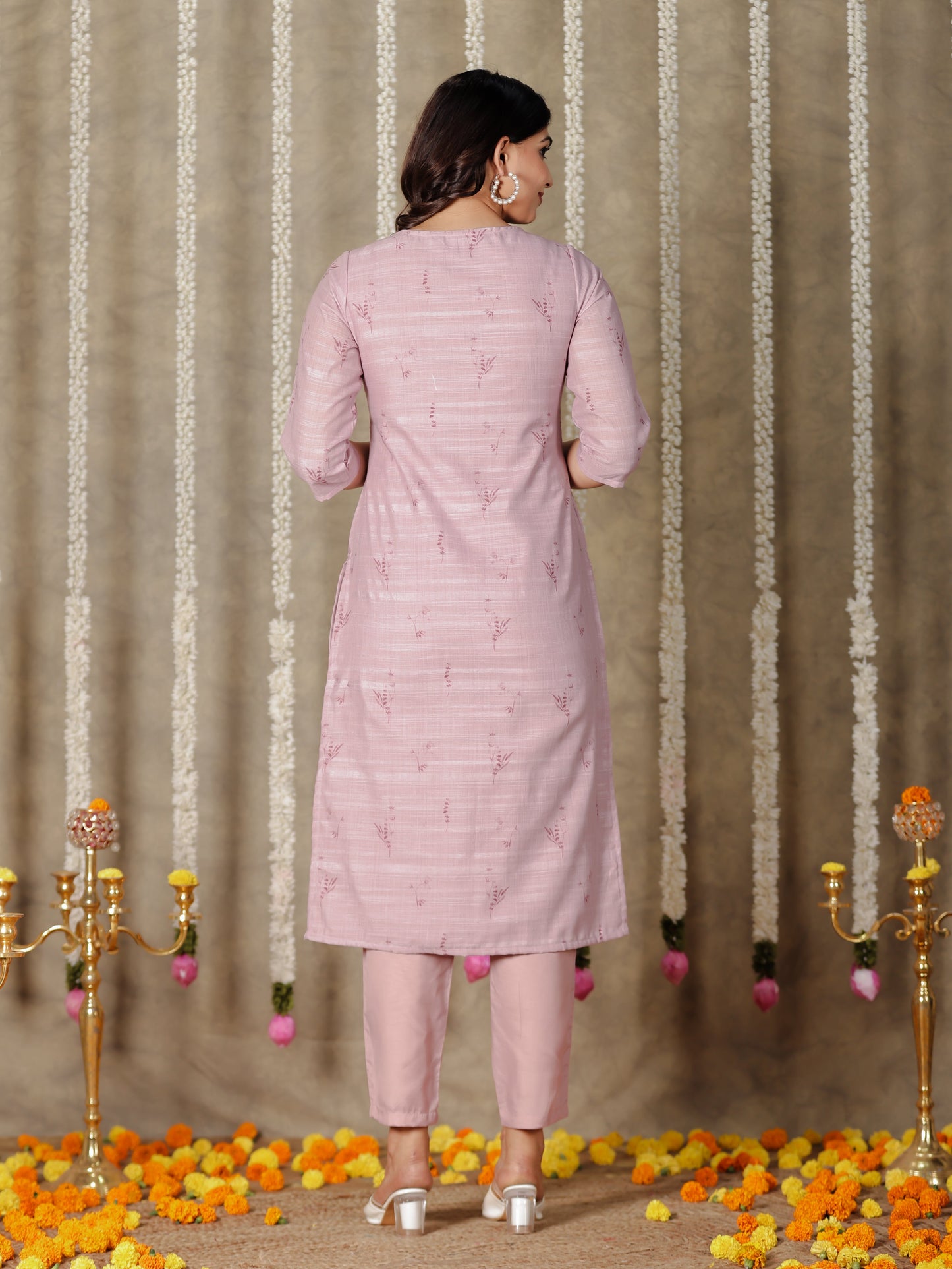 Chanderi Floral Panelled Pink Kurta