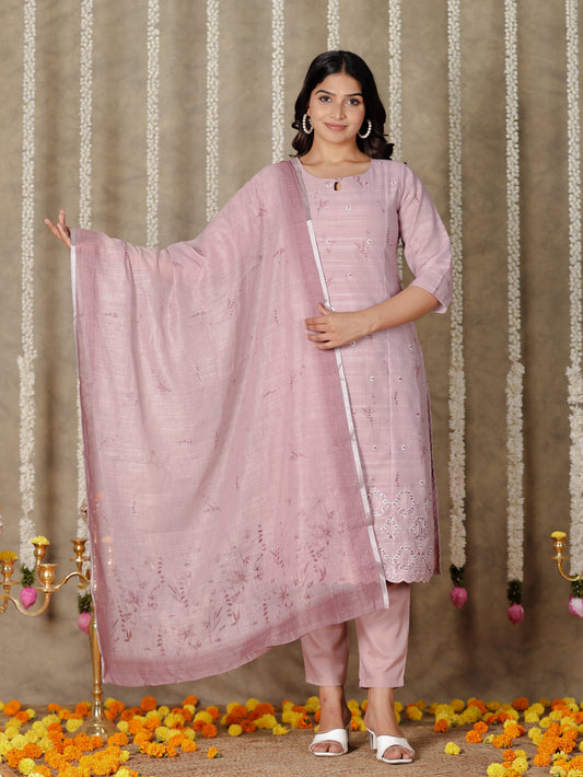 Chanderi Floral Panelled Pink Kurta