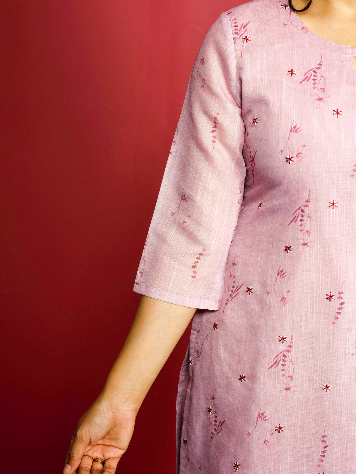 Chanderi Floral Panelled Pink Kurta