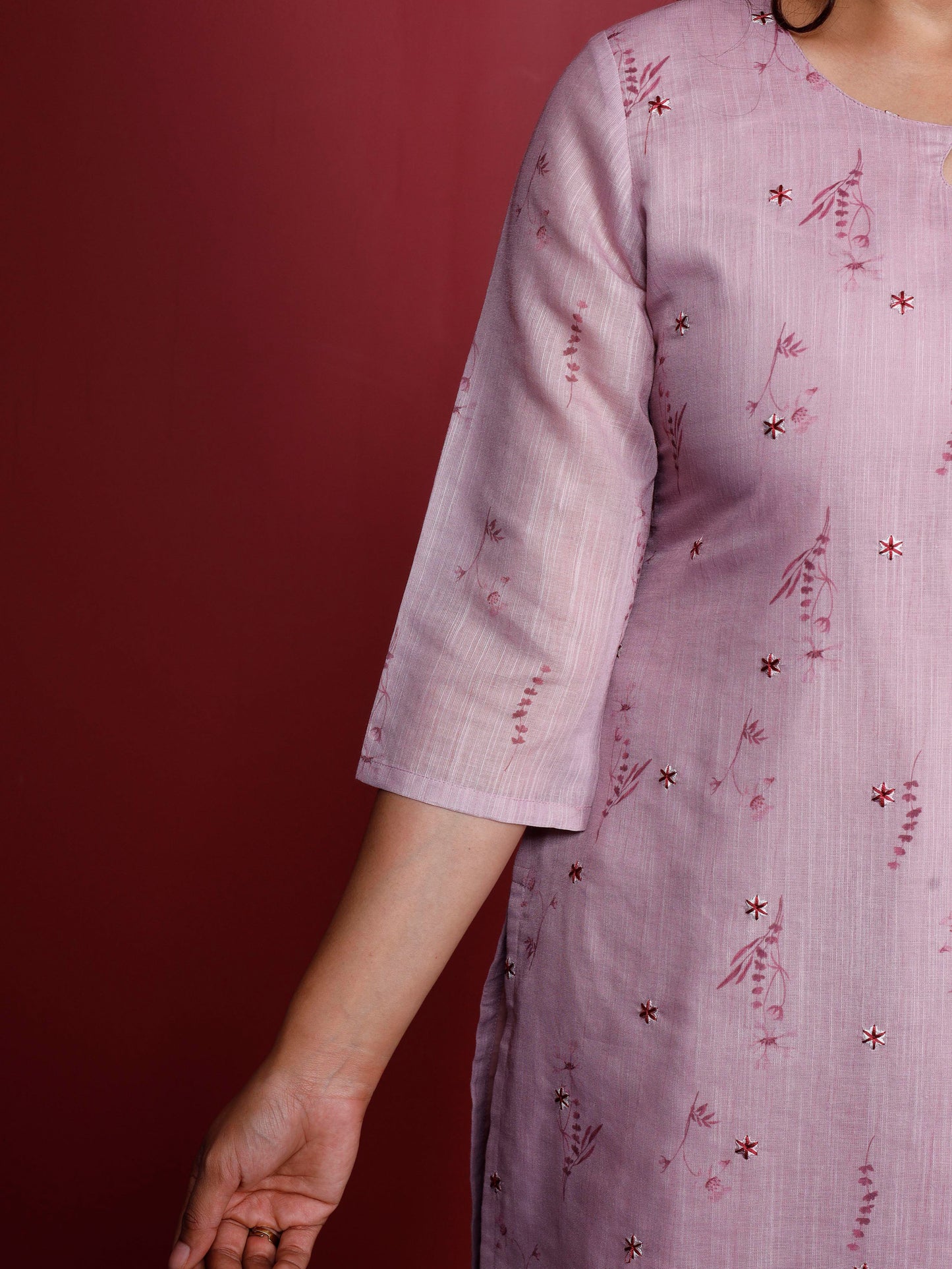 Linen Blend Floral Panelled Pink