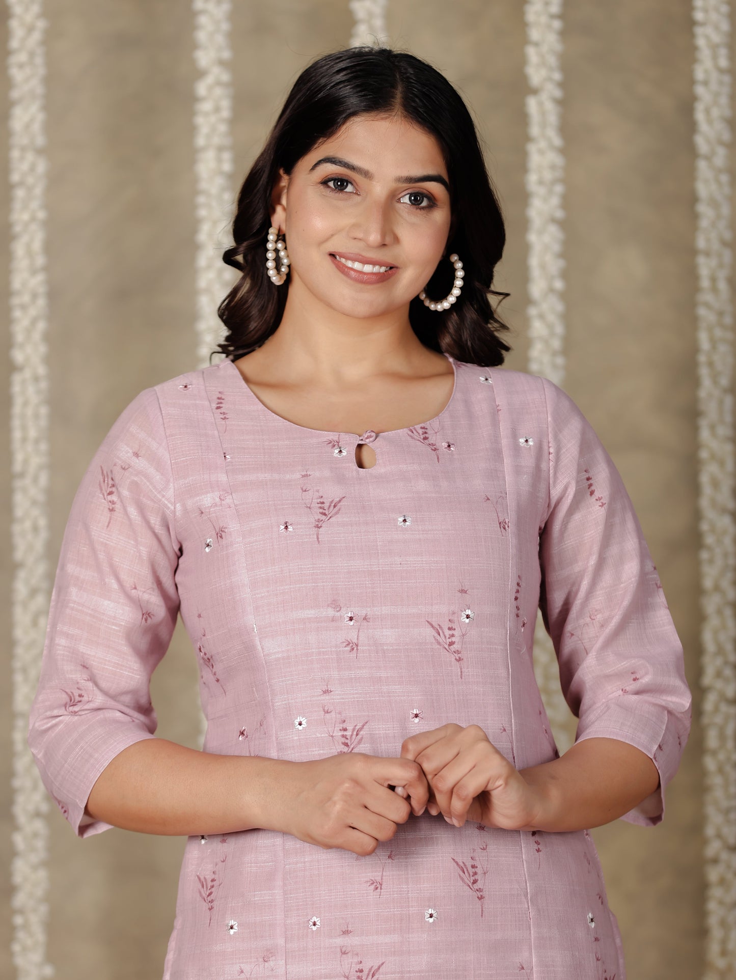 Chanderi Floral Panelled Pink Kurta