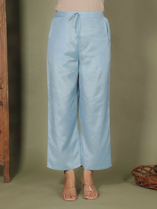 Chanderi Solid Sky Blue Tapered Trousers