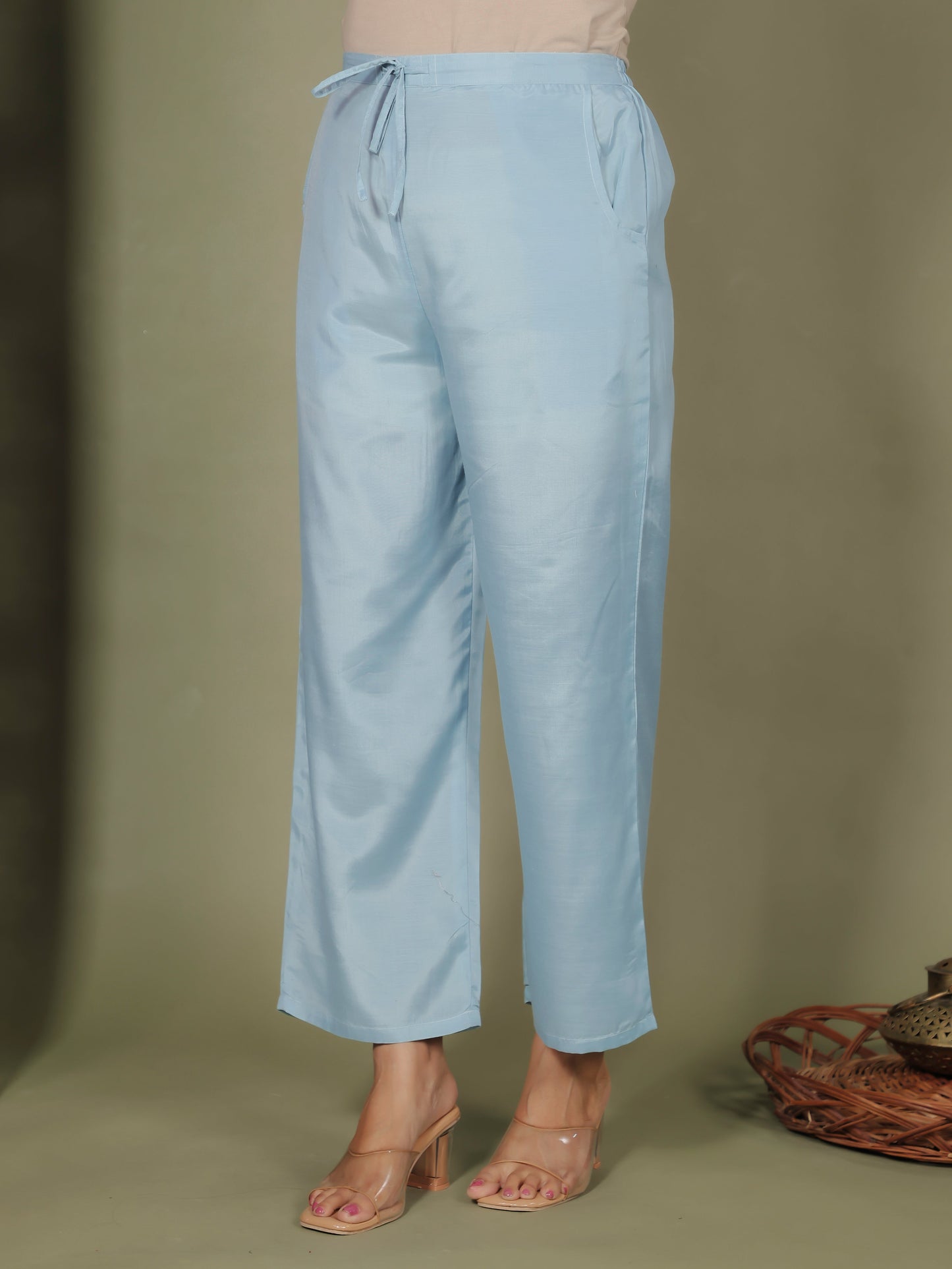 Chanderi Solid Sky Blue Tapered Trousers