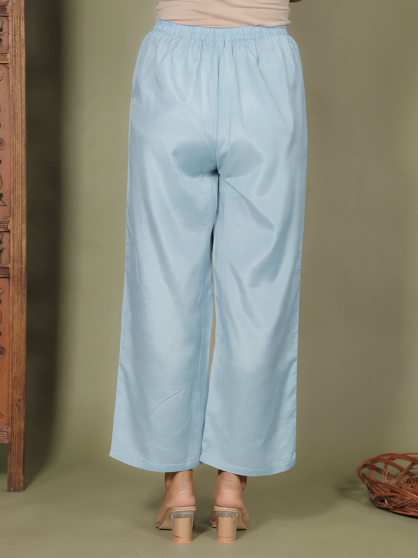 Chanderi Solid Sky Blue Tapered Trousers