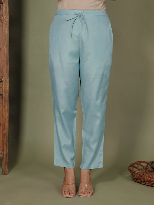 Chanderi Solid Green Tapered Trousers