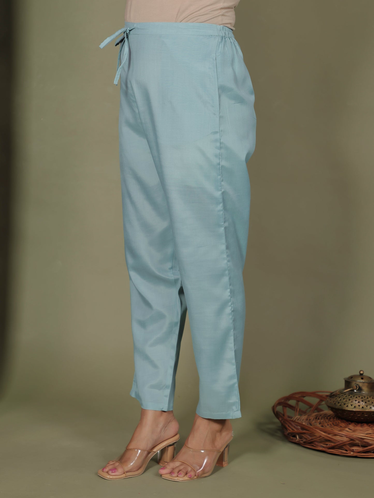 Chanderi Solid Green Tapered Trousers