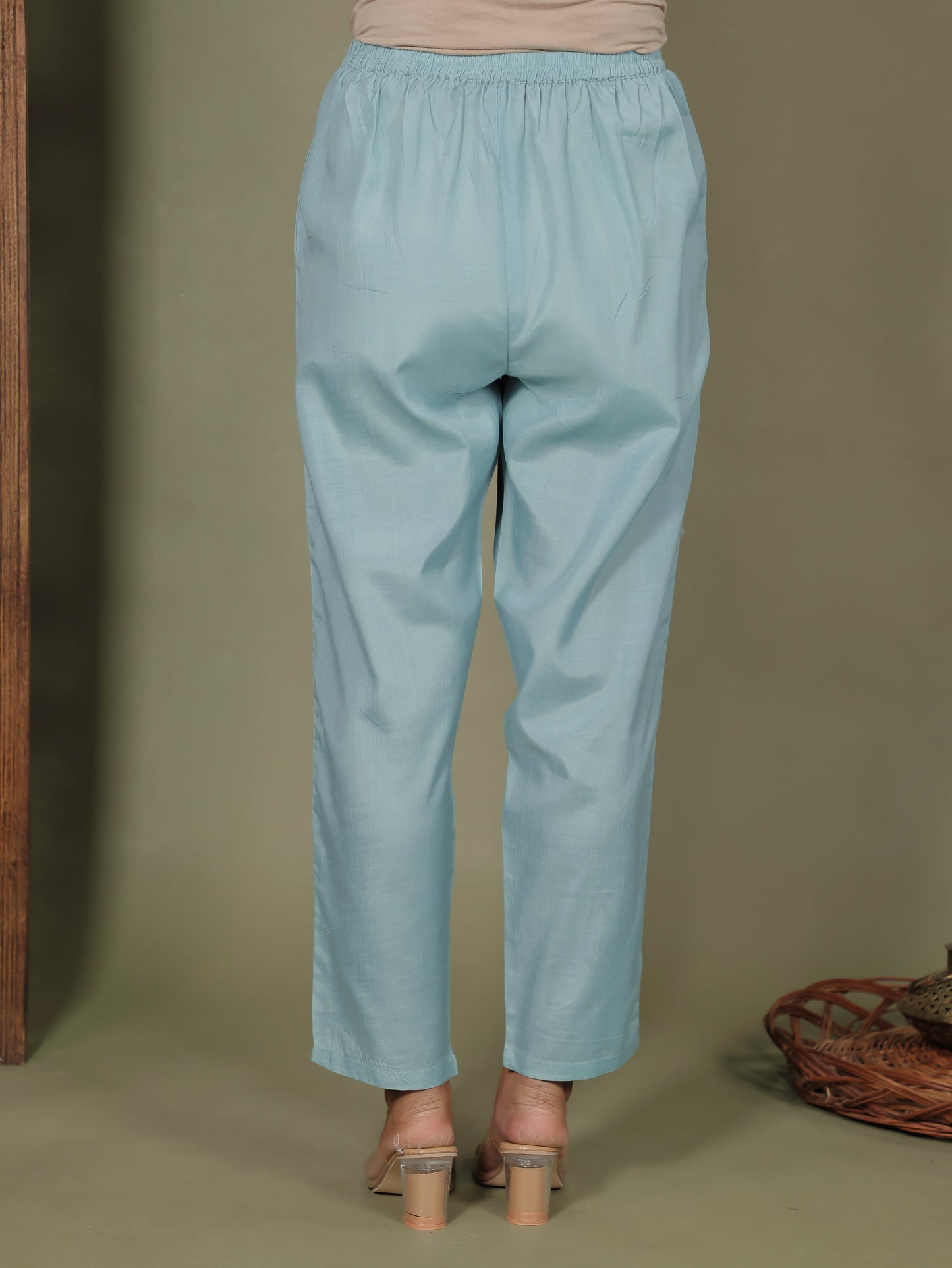 Chanderi Solid Green Tapered Trousers