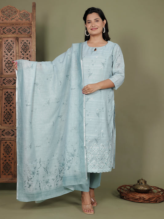 Chanderi Floral Green Dupatta