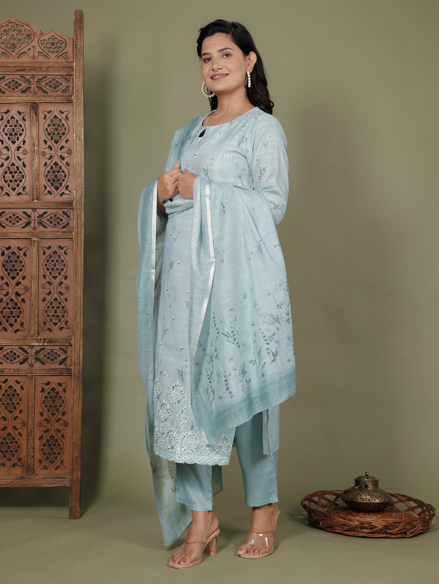 Chanderi Floral Green Dupatta