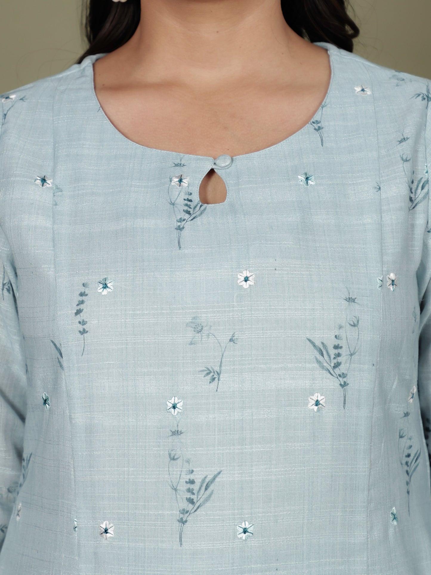 Embroidered Chanderi Floral Panelled Green Kurta