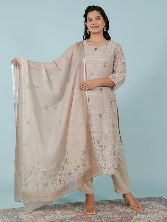 Chanderi Floral Beige Dupatta