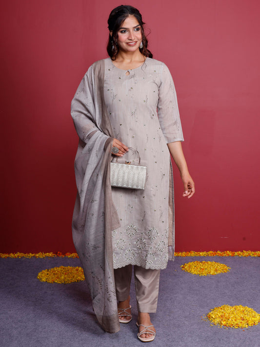 Chanderi Floral Beige Dupatta