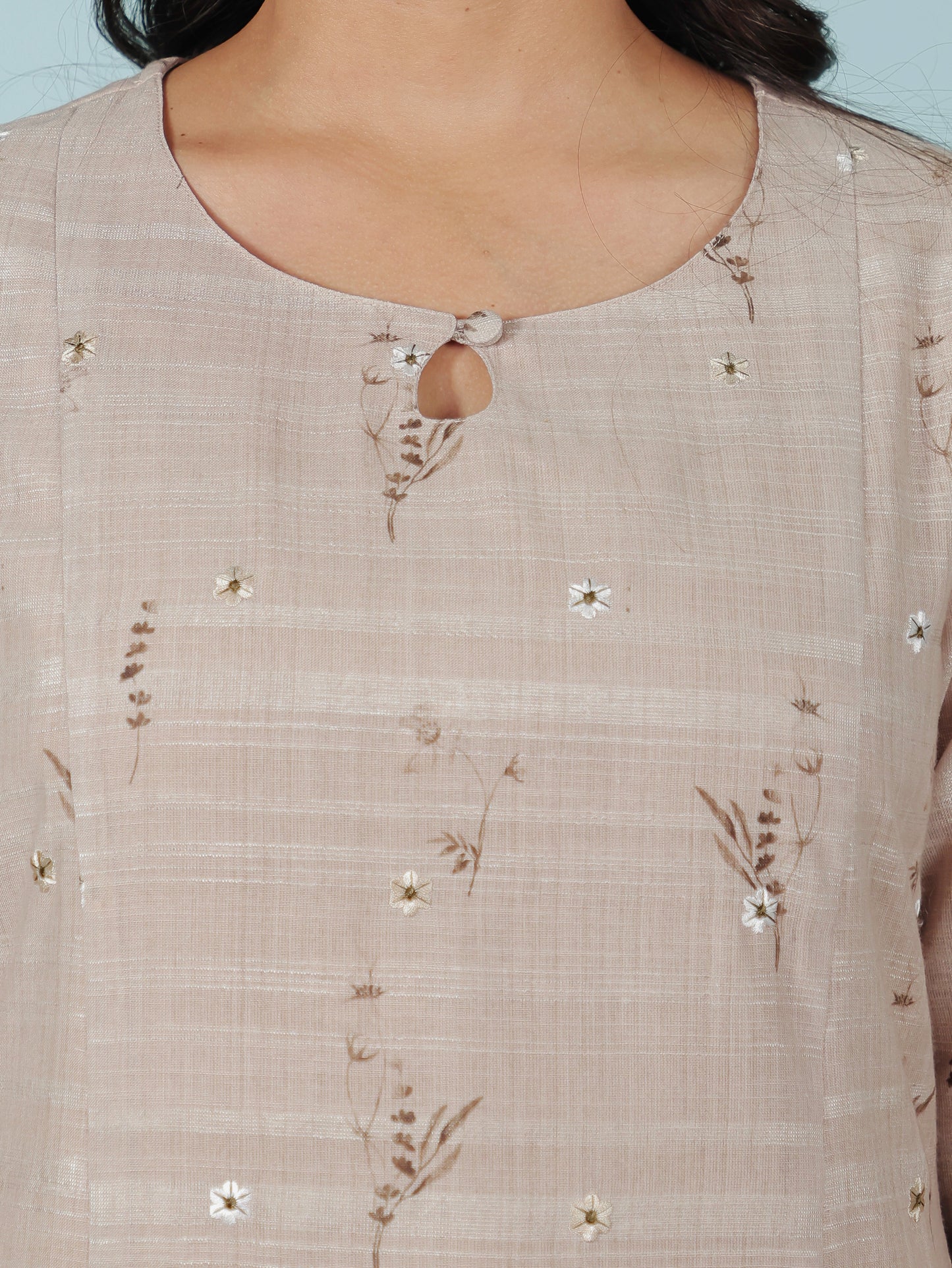 Chanderi Floral Panelled Beige Kurta