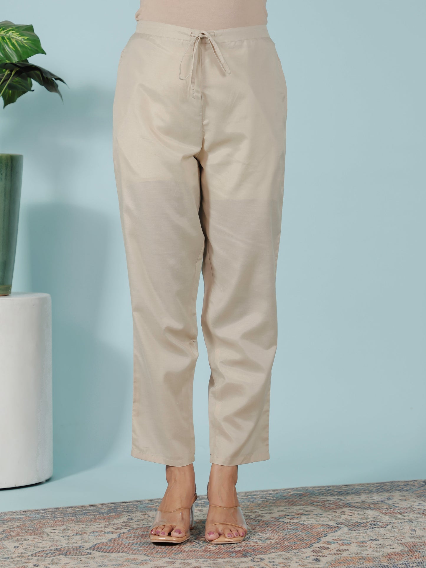 Chanderi Floral Panelled Beige Kurta