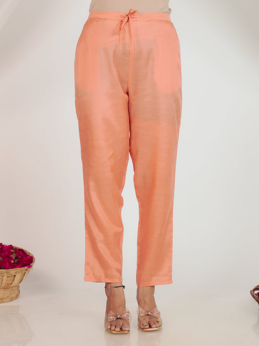 Chanderi Solid Peach Tapered Trousers