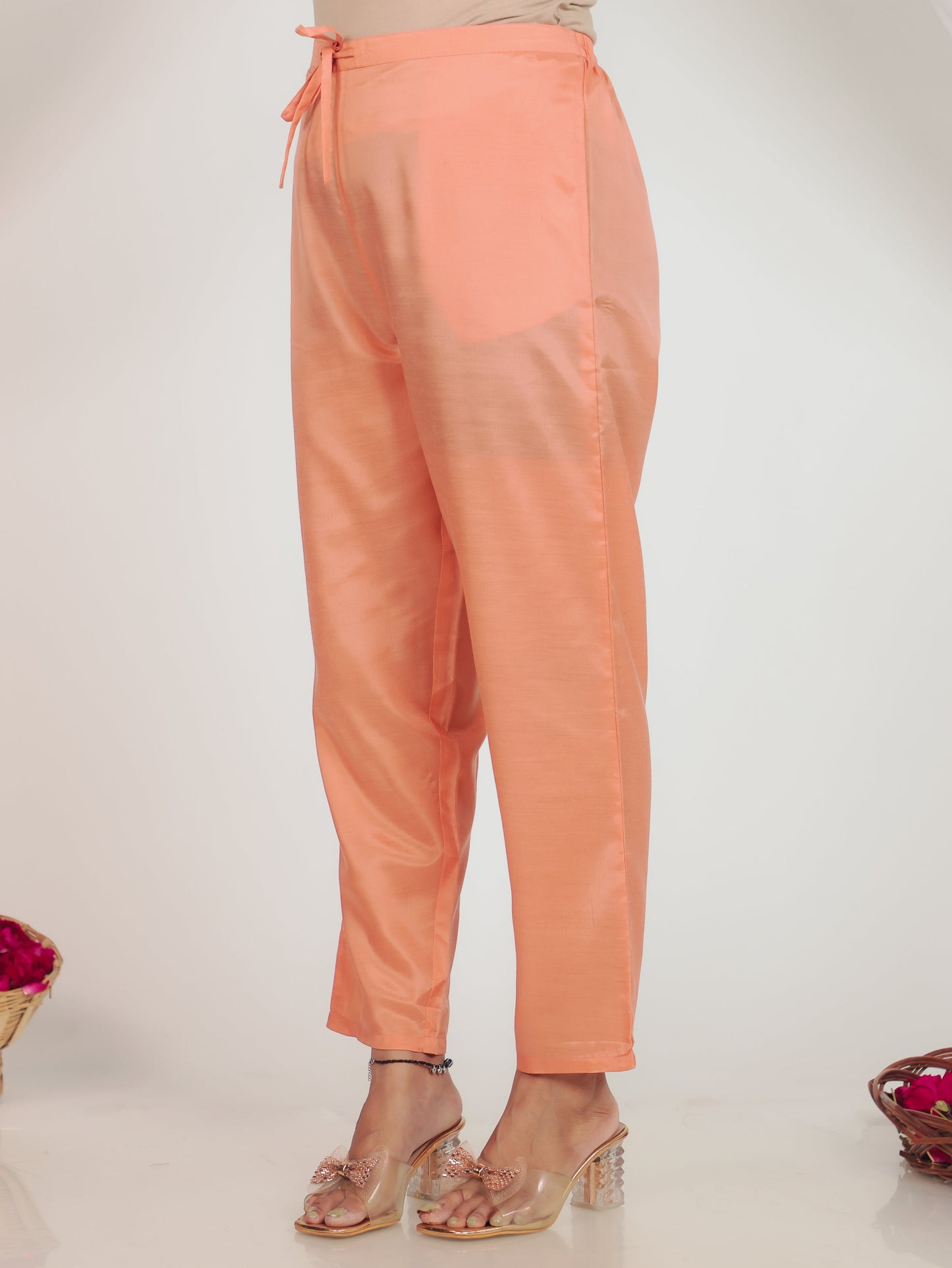 Chanderi Floral Straight Peach Kurta