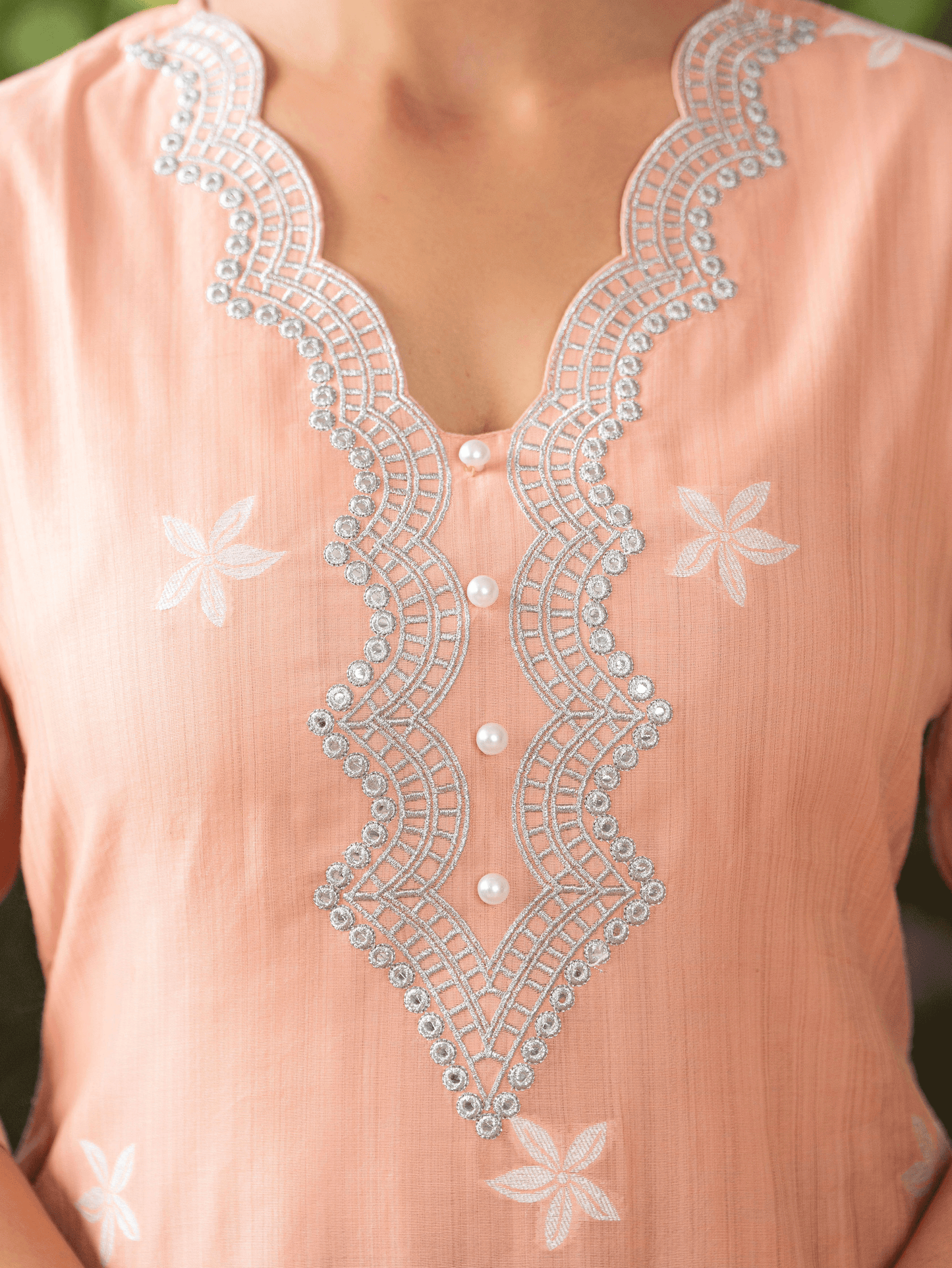 Chanderi Floral Straight Peach Kurta