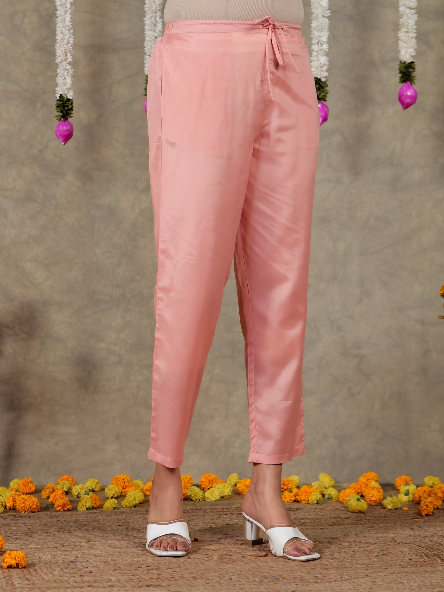 Shantoon Solid Baby Pink Tapered Trousers