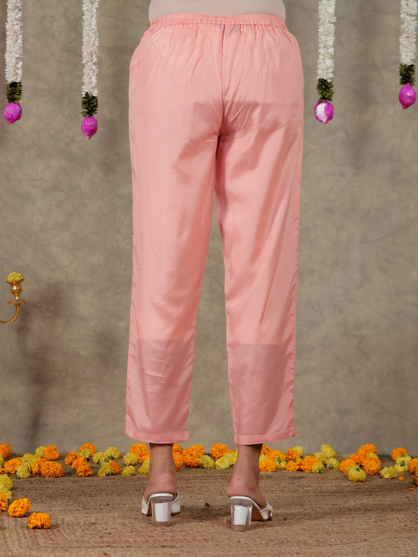 Embroidered Chanderi Floral Straight Peach Kurta