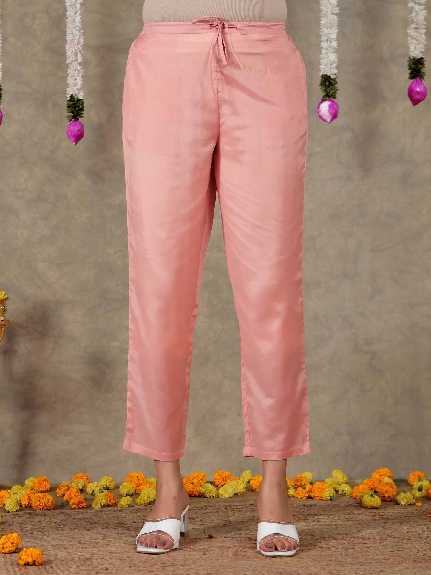 Embroidered Chanderi Floral Straight Peach Kurta