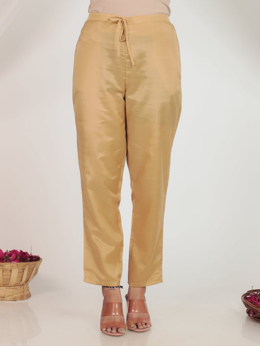 Chanderi Solid Beige Tapered Trousers